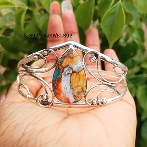 Oyster Turquoise Sterling Silver Bangle: Handmade Boho Jewelry