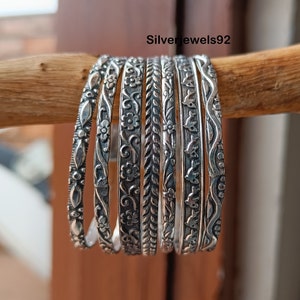 Hammered Silver Bangles, Set Of 7 Bangles, Fish Design Bangle, Hammered Jewelry, 925 Silver Bangles, Designed  Bangles, Woman Bangles