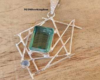 Handmade Aquamarine Pendant: 925 Sterling Silver Boho Jewelry