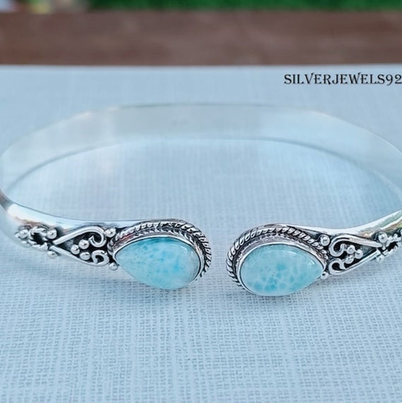 Blue Copper Turquoise Bangle: Handmade 925 Sterling Silver Jewelry