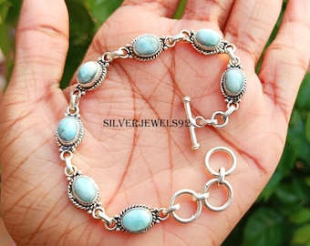 Handmade Larimar Bracelet: 925 Sterling Silver Boho Jewelry