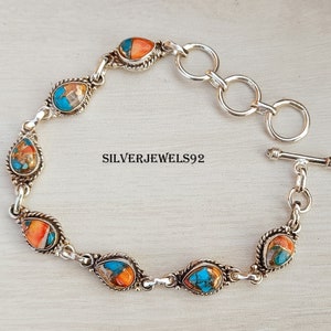 Oyster Copper Turquoise Bracelet, 925 Silver Bracelet, Handmade Gemstone Bracelet, 7 Stones Bracelet, Multi Color Bracelet, Daily Bracelet