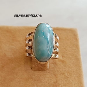 Larimar Ring, Gemstone Ring, Band Ring, 925 Sterling Silver Ring, Handmade Ring, Boho Ring, Larimar Jewelry, Women Ring, Gift For Her
