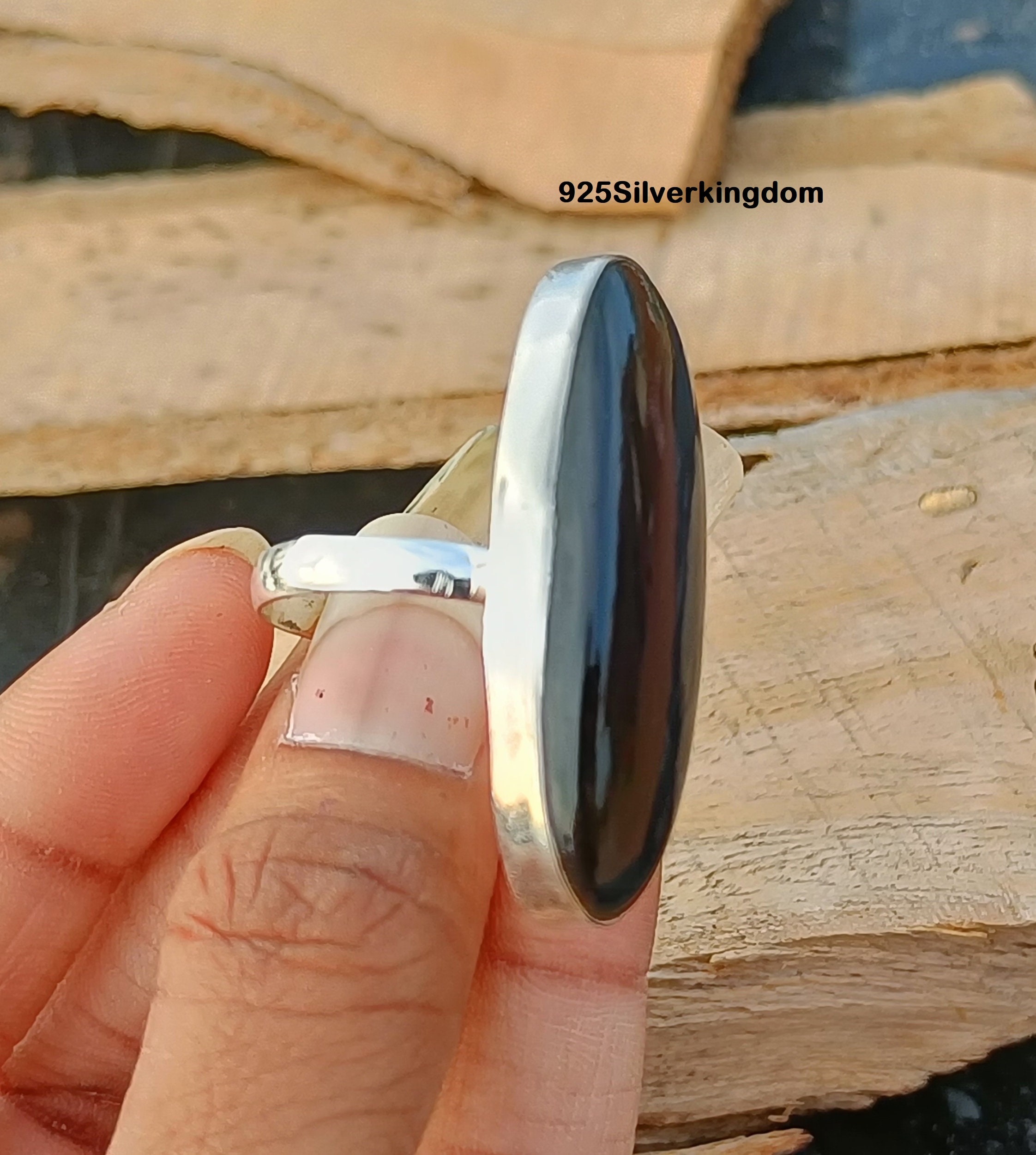 Black Onyx Oval Ring - 925 Sterling Silver, Vintage Boho Style, Available In US Sizes 5-9 - View #13