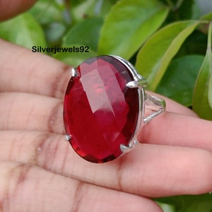 Handcrafted Oval Garnet Ring: 925 Sterling Silver Boho Jewelry