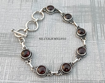Handgemachtes Granat 925 Sterling Silber Armband - Boho Hippie Schmuck