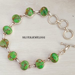 Green Copper Turquoise Bracelet, 9 Stones Set Bracelet, 925 Sterling Silver Bracelet, Gemstone Bracelet, Handmade Bracelet, Stylish Bracelet