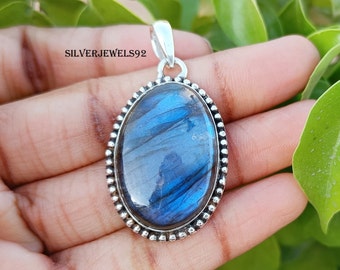 Handmade Labradorite Pendant: 925 Sterling Silver Boho Jewelry
