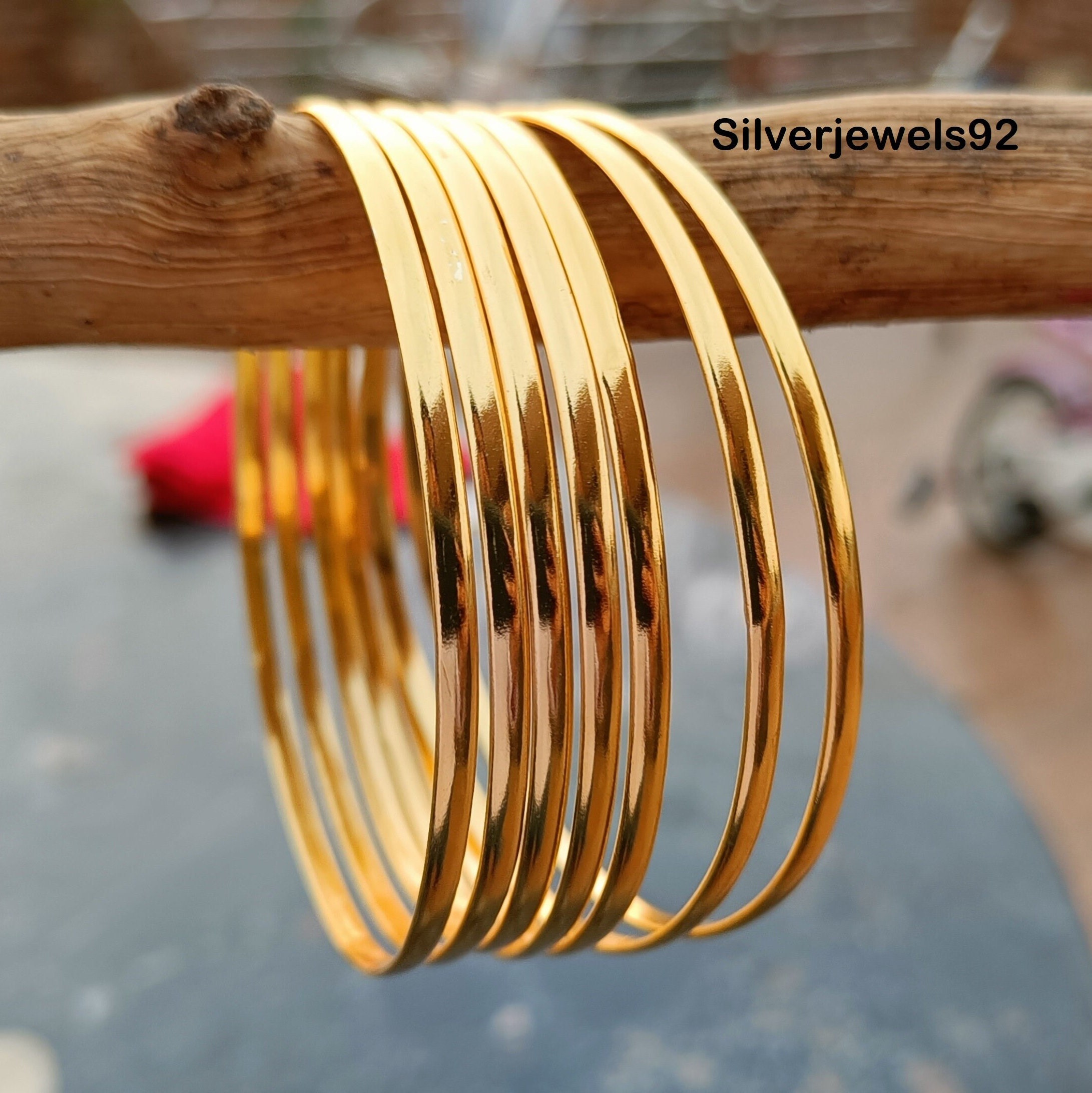 Gold Plated Sterling Silver Bangle Set - Boho Stacking Bangles - Etsy