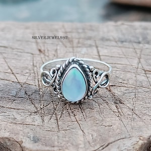 Handmade Teardrop Opal Ring: 925 Sterling Silver Boho Ring
