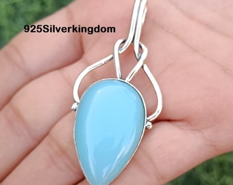 Handmade Aqua Chalcedony 925 Sterling Silver Pendant