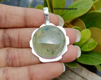 Prehnite Pendant: Handmade 925 Sterling Silver Boho Jewelry