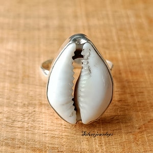 Cowrie Shell 925 Sterling Silver Ring - Handmade Boho Jewelry