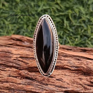 Handmade Marquise Black Onyx Ring: 925 Sterling Silver Boho Jewelry