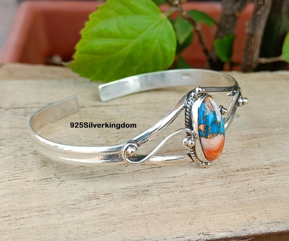 Oyster Turquoise Bangle: Handmade 925 Sterling Silver Boho Jewelry
