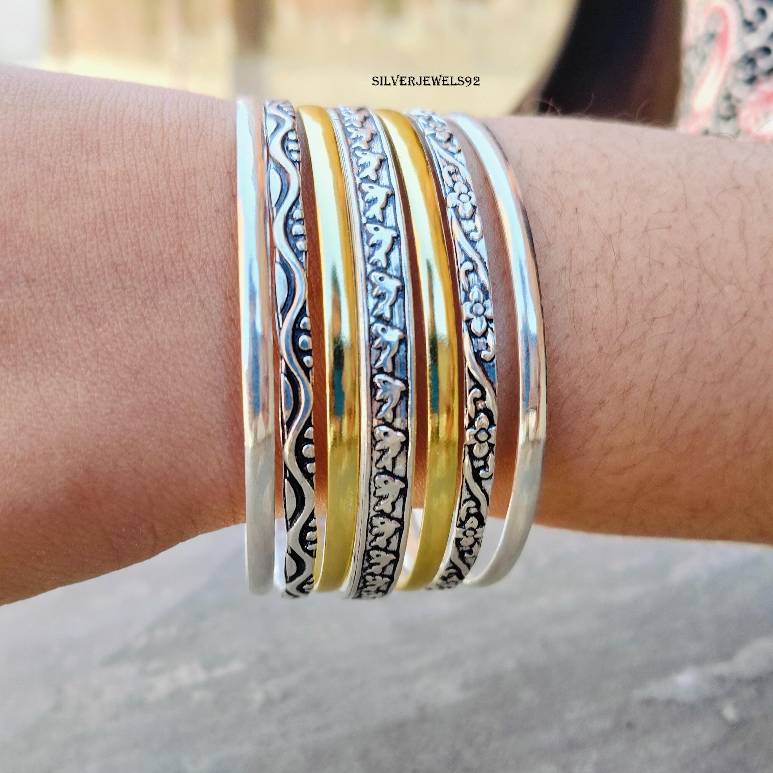 Gold Plated Sterling Silver Bangle Set - Boho Stacking Bangles - Etsy