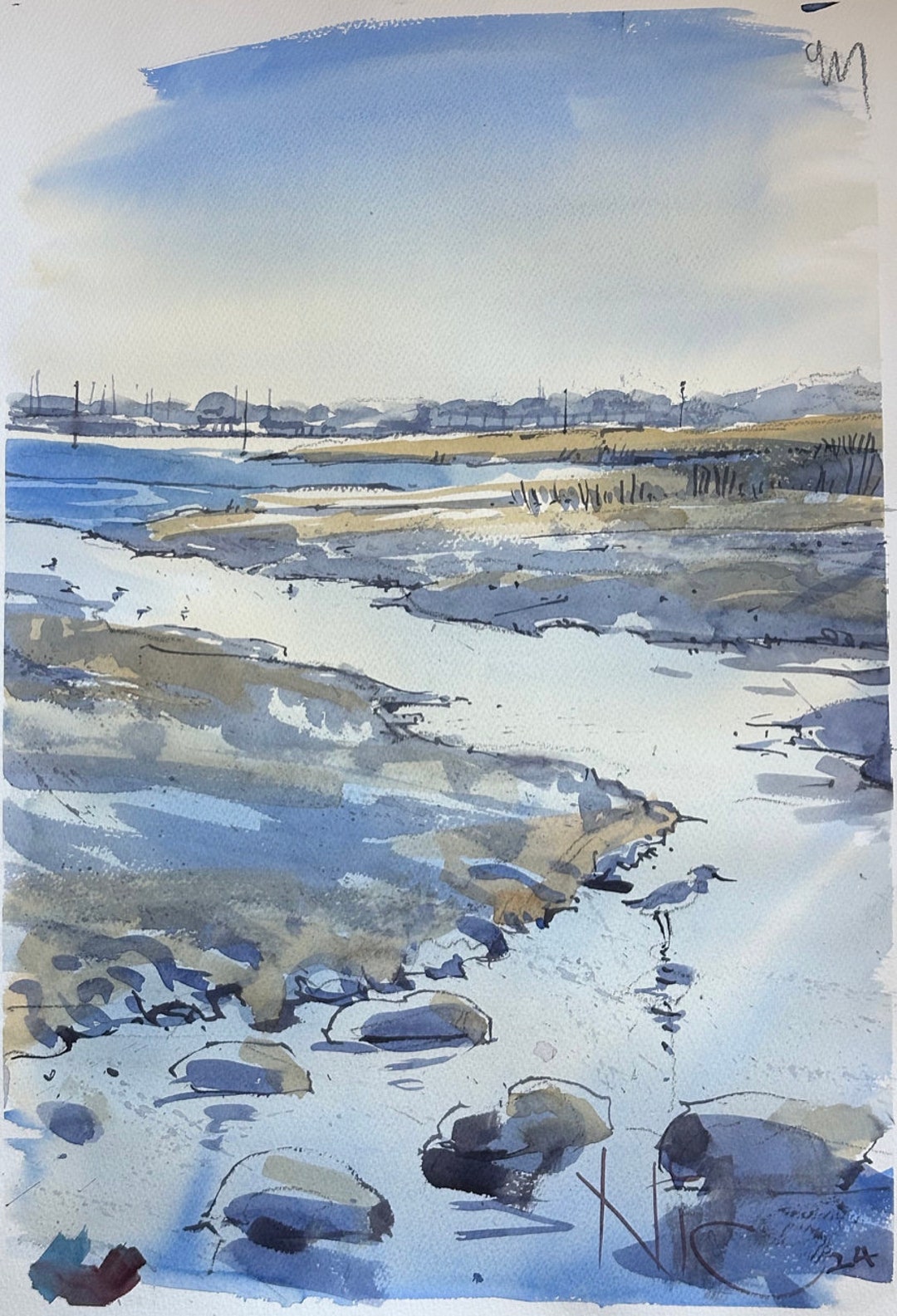 Emsworth Marshes and Deck Houses Original Watercolour sketch Show Etsy