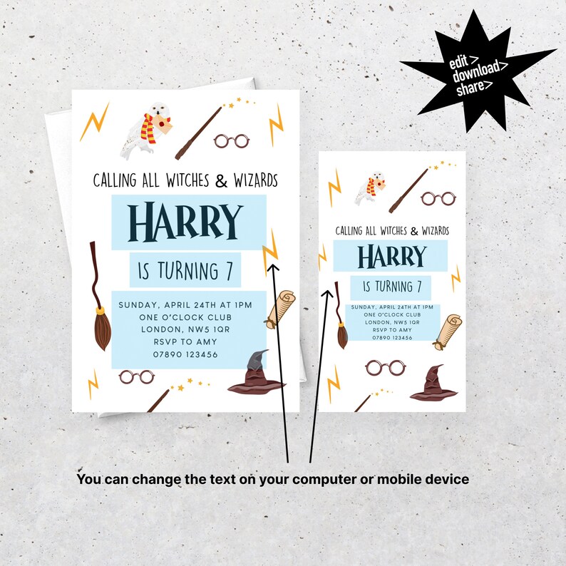 Editable Wizard Birthday Invitation. Wizards &amp; Witches Party Evite ...