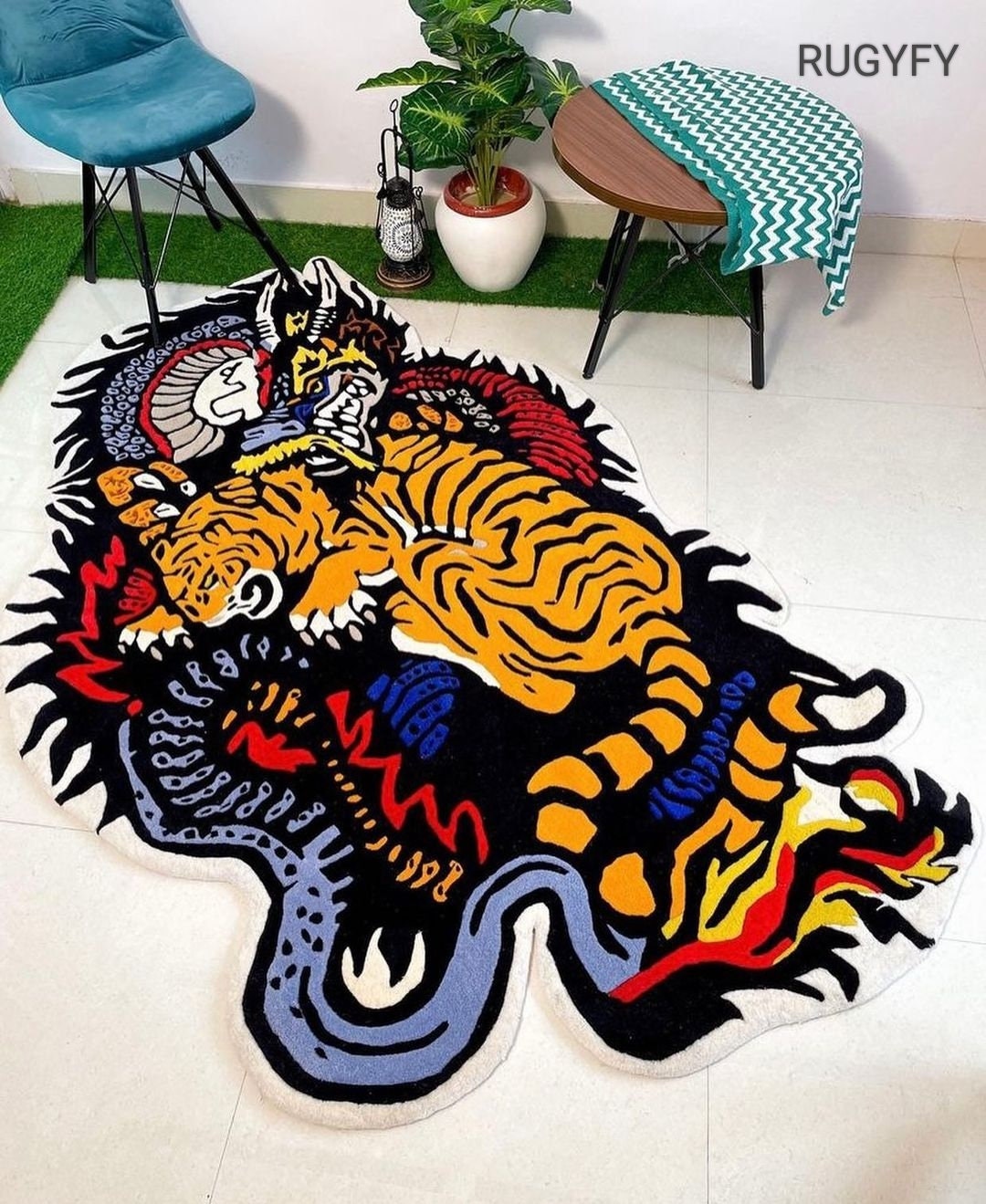 Hand Made Tufted Custom Rugs for Kids Room Tiger and Dragan 