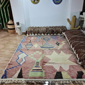 Handwoven Moroccan Berber Rug | Pink Boho Tribal Wool Carpet | Abstract Area Rug
