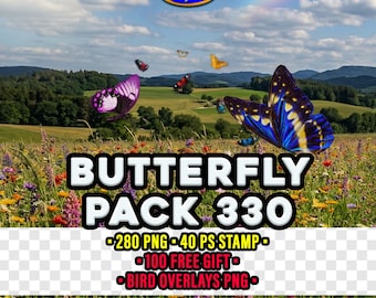 Butterfly Overlays Bundle: 330 Transparent PNG & Photoshop Brushes + Free Gift Bird Overlays