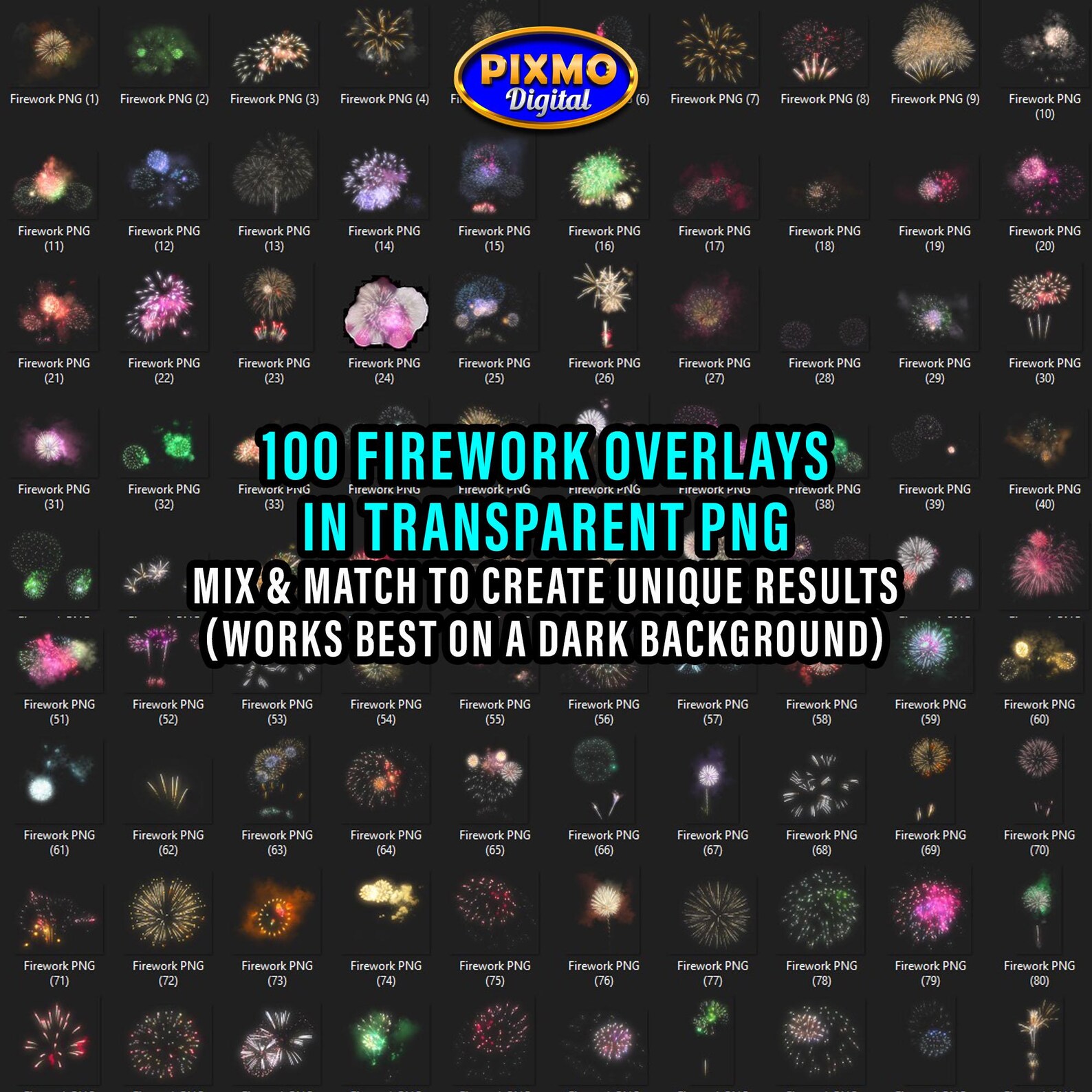 Firework Overlays 450 Pack: JPG and Transparent PNG + Free Gift Night ...