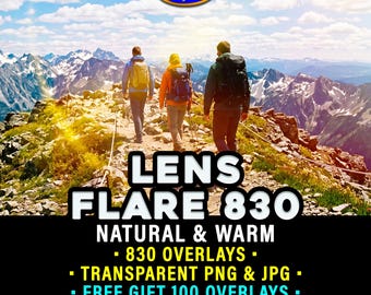 Effetti Lens Flare naturali e caldi: 830 sovrapposizioni in formato PNG + JPG trasparente con bagliore delicato