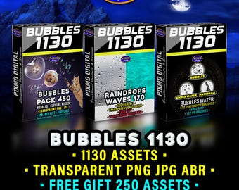 Bubbles Effects Bundle: 1130 Transparent PNG, Jpg And Photoshop Brushes ABR - Overlays Collection