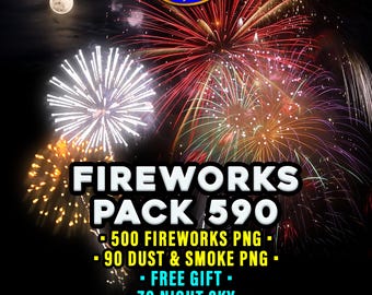 Firework Overlays: 590 Transparent PNG With Dust & Smoke + Free Gift Night Sky Texture