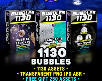 Bubbles Effects Bundle: 1130 Transparent PNG, Jpg And Photoshop Brushes ABR - Overlays Collection