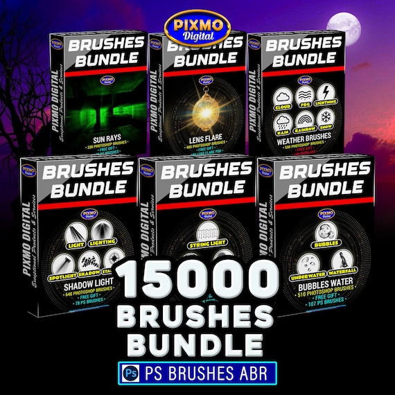 Photoshop Brushes Bundle: 15000 PS Brushes ABR Compatible With Photopea, CSP ClipStudioPaint, Gimp, Krita