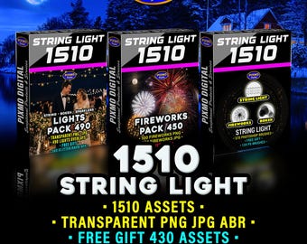 String Light & Fireworks Effects Bundle: 1510 Transparent PNG, Jpg And Photoshop Brushes ABR