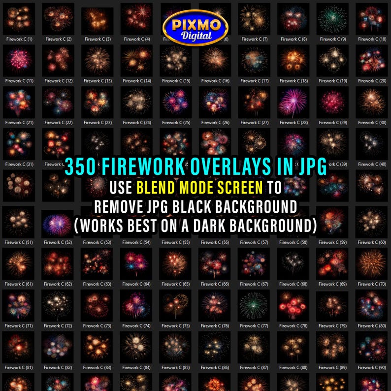 Firework Overlays 450 Pack: JPG and Transparent PNG + Free Gift Night ...