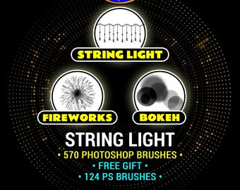 String Light & Fireworks Effects: 570 Photoshop Brushes With Lighting, Bokeh (Photopea compatible)