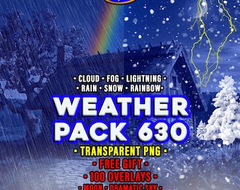 Weather Overlays: 630 Transparent PNG, Including Lightning, Rain, Snow, Fog, Cloud & Rainbow Effects