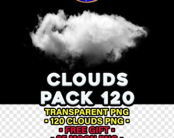 Realistic Clouds Overlays Pack: 120 Transparent PNG + Free Gift Glowing Moon Effects
