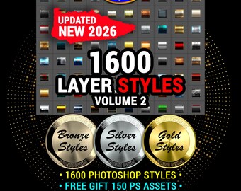 Layer Styles Bundle V2: 1600 ASL Format Featuring Gold, Silver, Bronze & Modern Metallic Design