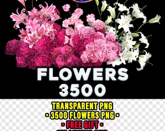 Watercolor Flowers Overlays: 3500 Realistic Transparent PNG + Free Gift Leaves Foreground Overlays