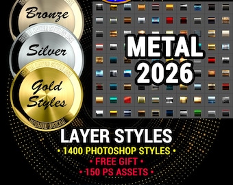 Photoshop Layer Styles Bundle: 1400 Metal ASL Format Featuring Gold, Silver, Bronze & Metallic Styles