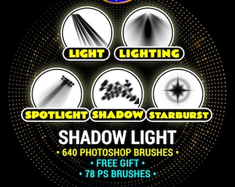 Shadow & Light Effects: 640 Photoshop Brushes ABR + Free Gift PS Editable Design (Photopea compatible)