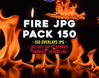 Realistic Fire Overlays JPG + Free Gift Dramatic Sparks & Embers, Sparklers