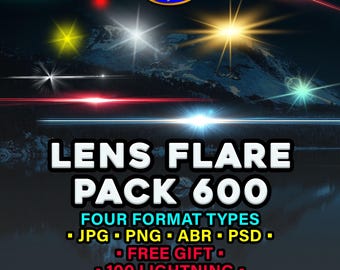 Lens Flare Effects Pack: 600 Overlays in 4 Format Types (Png, Jpg, Psd, Abr)