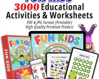 Fun Kids Educational Activities &  Worksheets Bundle - Printable PDF files for children