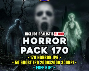 Ghost Overlays With Realistic Blood: 170 Horror Evil JPG + Free Gift Scary & Spooky Effects Assets