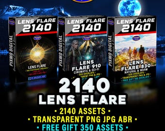 Lens Flare Effects Bundle: 2140 Transparent PNG, Jpg And Photoshop Brushes ABR Value 3-in-1