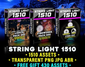 String Light & Fireworks Effects Bundle: 1510 Transparent PNG, Jpg And Photoshop Brushes ABR