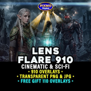 Lens Flare Cinematic & Sci-Fi Effects: 910 Overlays in Transparent PNG + Jpg With Soft Light