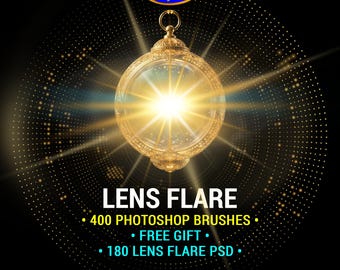 Effetti Lens Flare: 400 pennelli per Photoshop + modelli PS in omaggio, design modificabile (compatibile con Photopea)