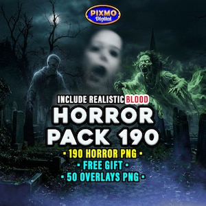 Ghost Overlays With Realistic Blood: 190 Horror Evil JPG + Free Gift Scary & Spooky Effects Assets