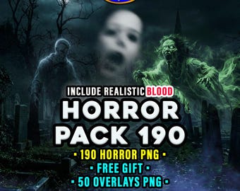 Ghost Overlays With Realistic Blood: 190 Horror Evil JPG + Free Gift Scary & Spooky Effects Assets
